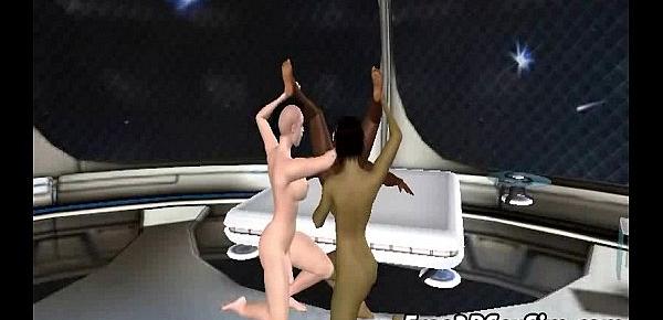  Three horny 3D shemales getting it on in a spaceship